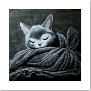 Sleeping Cat on Blankets Posters and Art